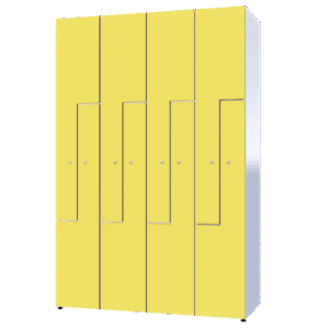 HPL lockerkast met gele volkern Z deur voor garderobe.